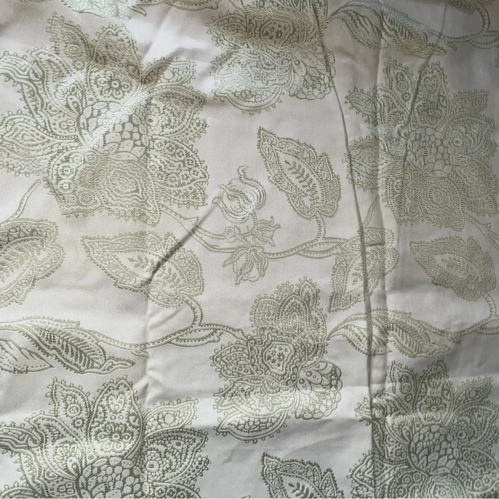 Pier 1 Imports Cream Sage Textured Paisley Grommet Elegant Curtain Panel 50x84”